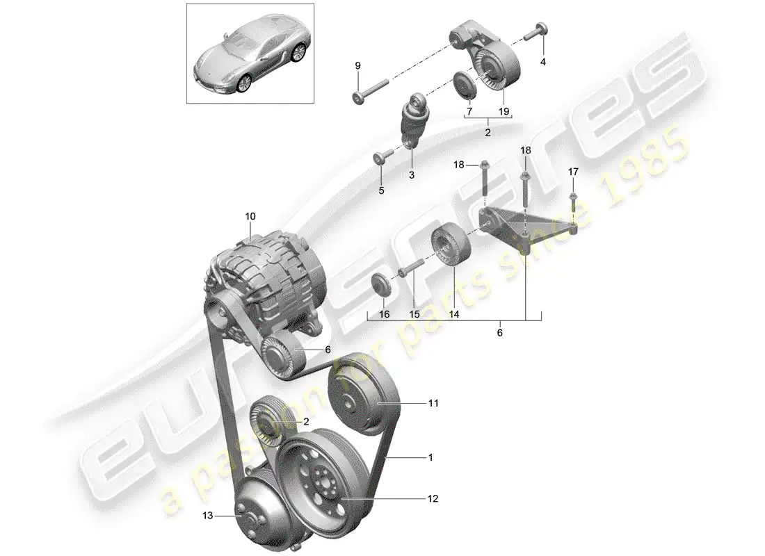 porsche 2016 (981 cayman) tensor de la correa diagrama de piezas