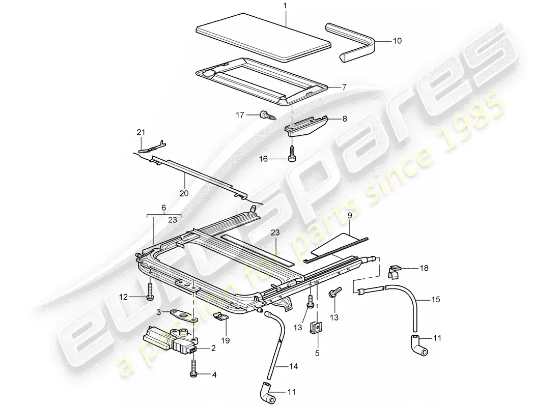 porsche 2005 (997-1) techo corredizo diagrama de piezas