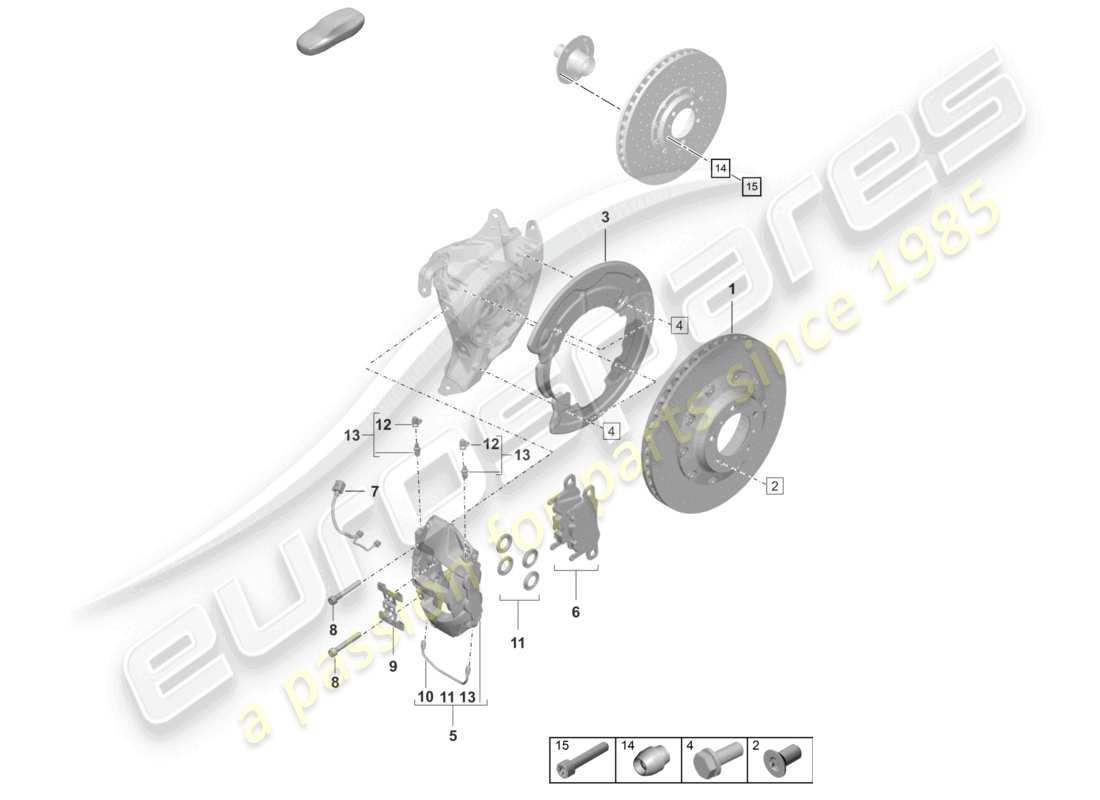 porsche 2025 (992-2 turbo / s) freno de disco eje trasero amarillo ------------------------------ diagrama de piezas