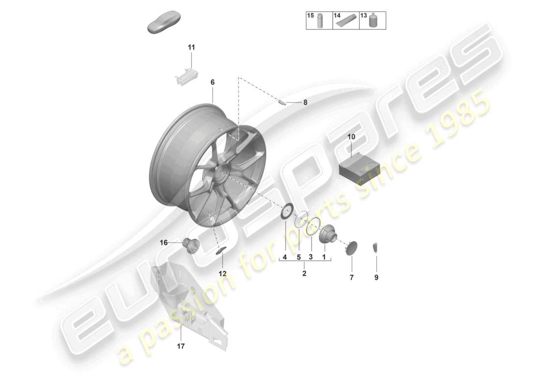 porsche 2021 (992-1 gt3/rs/st) piezas individuales llanta de aleación con cierre centralizado diagrama de piezas