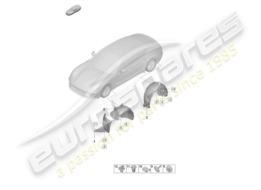 porsche 2022 (panamera 971-2) diagrama de piezas del revestimiento de la carcasa de la rueda