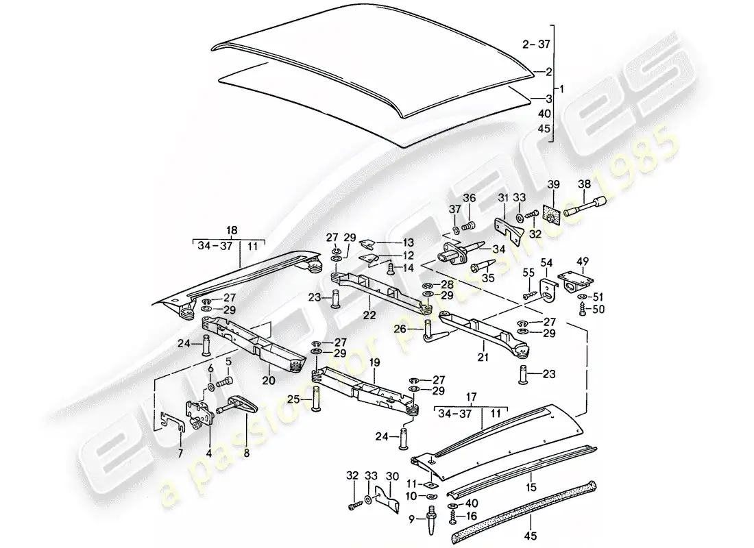 porsche 1988 (911) capota diagrama de piezas