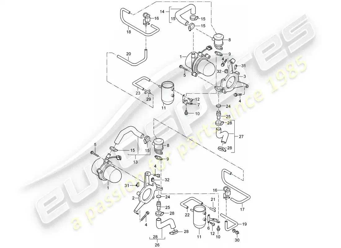 porsche 2005 (carrera gt) inyección de aire diagrama de piezas