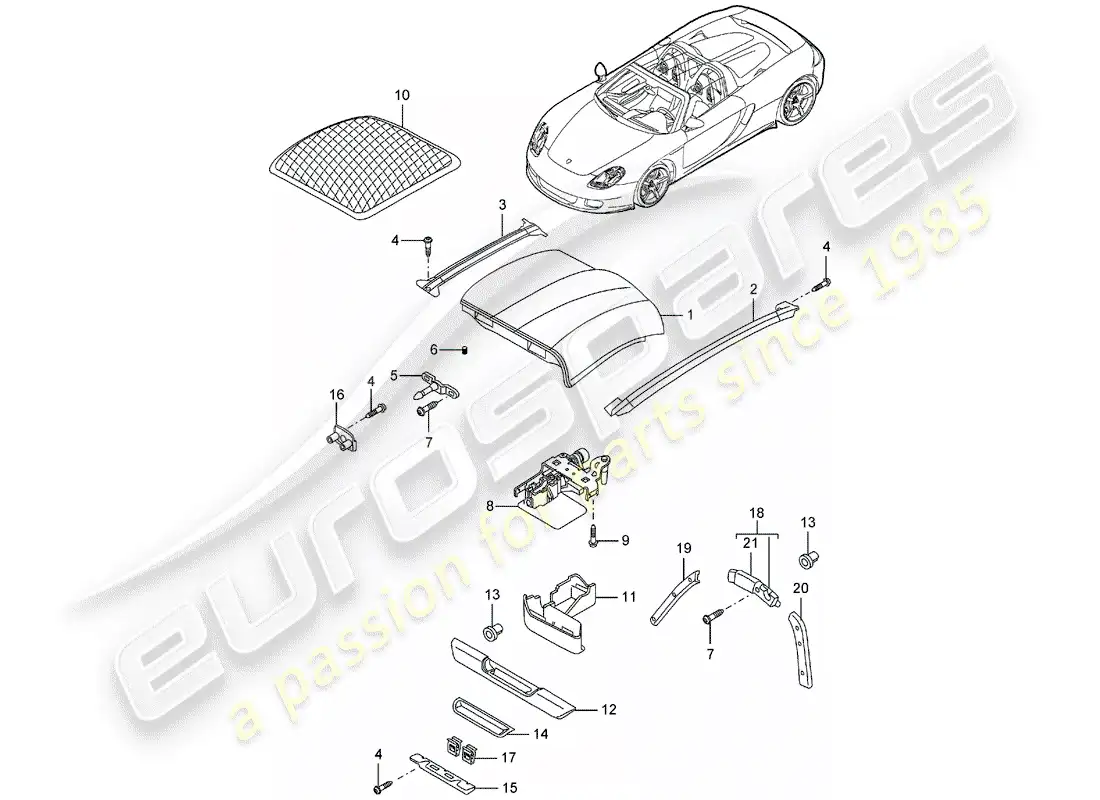 porsche 2005 (carrera gt) diagrama de piezas del techo