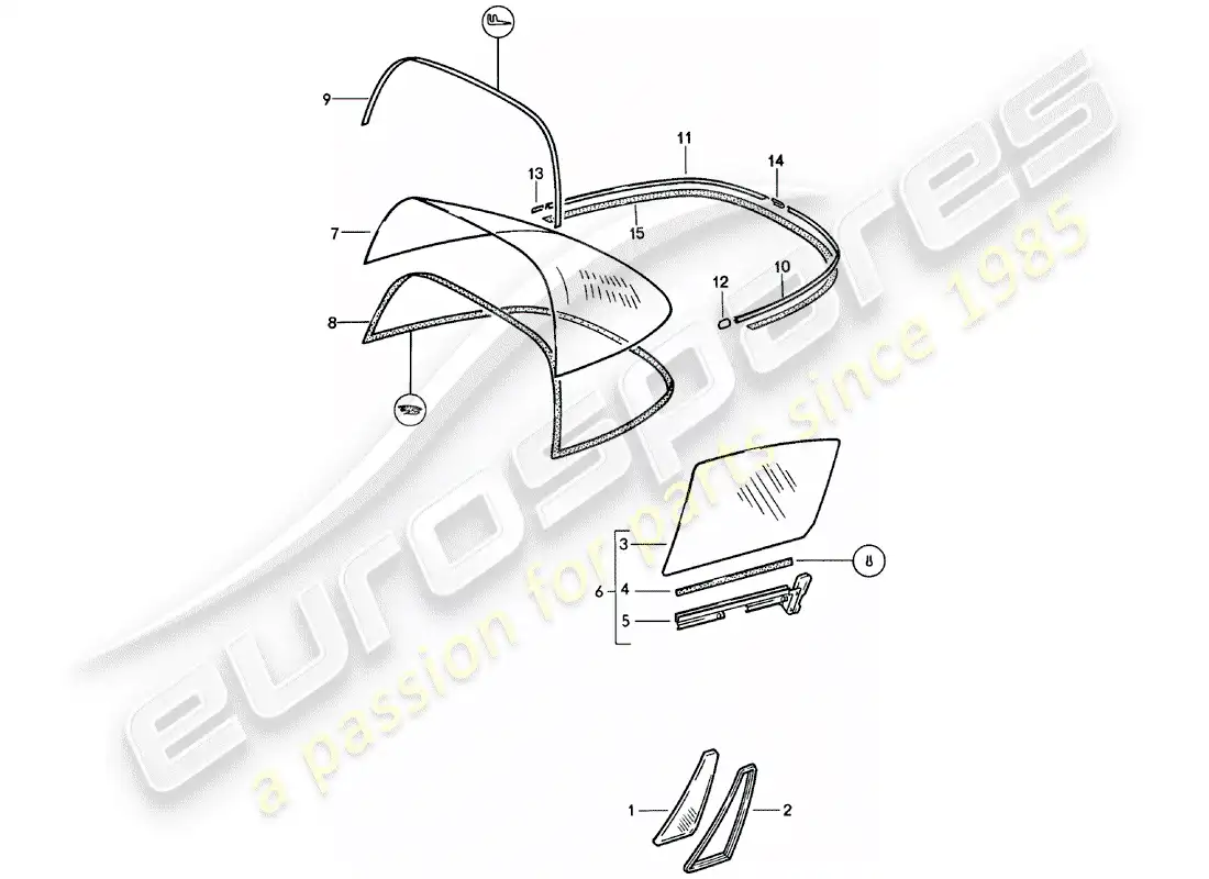 porsche 1979 (911) acristalamiento de ventanas diagrama de piezas