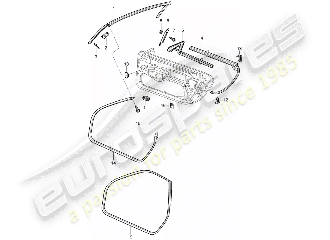 porsche 2002 (996 turbo / gt2) sello de puerta - junta - marco del parabrisas diagrama de piezas
