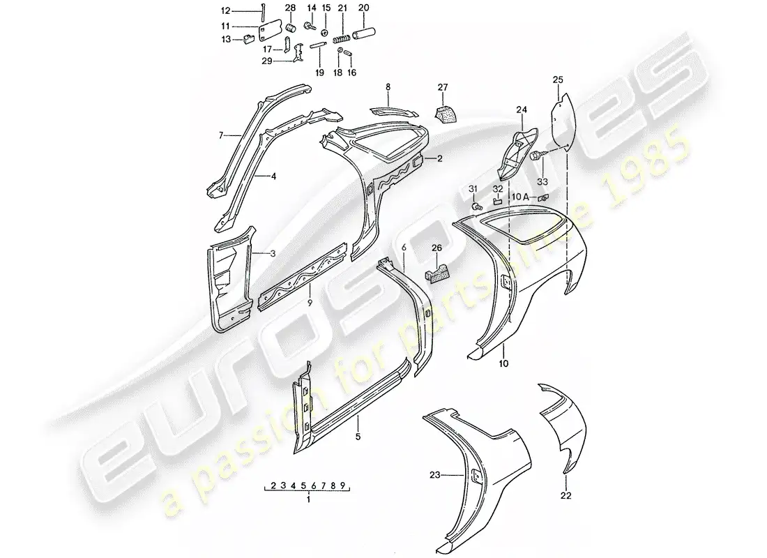 porsche 1988 (928) marco - panel lateral diagrama de piezas