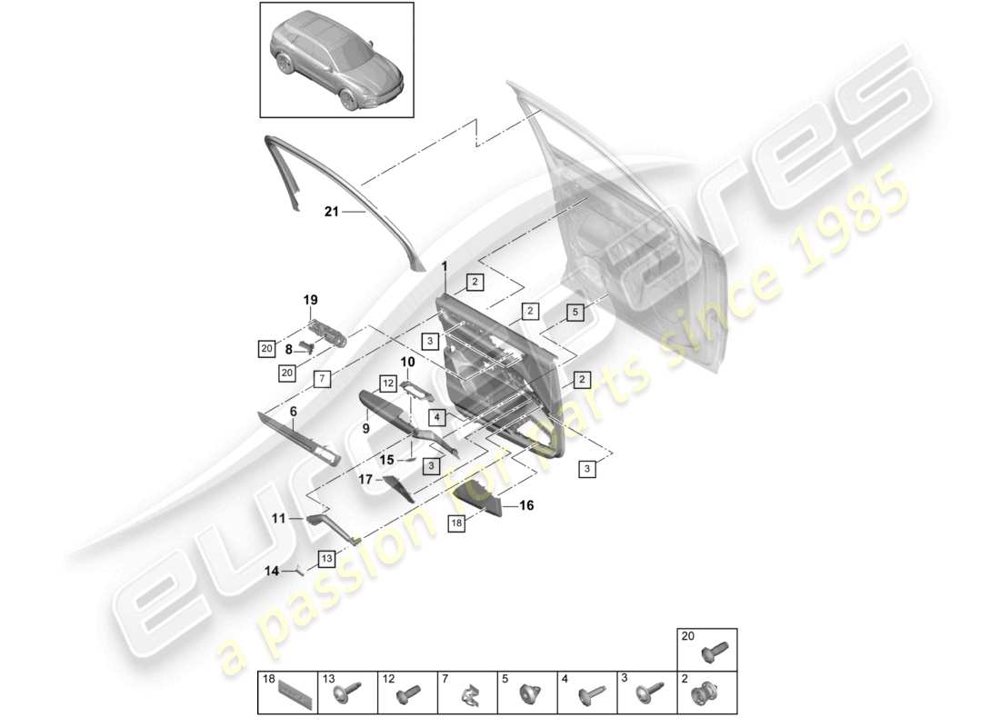 porsche 2022 (cayenne e3 9ya/9yb) diagrama de piezas del revestimiento de la puerta delantera (cuero/alcántara)