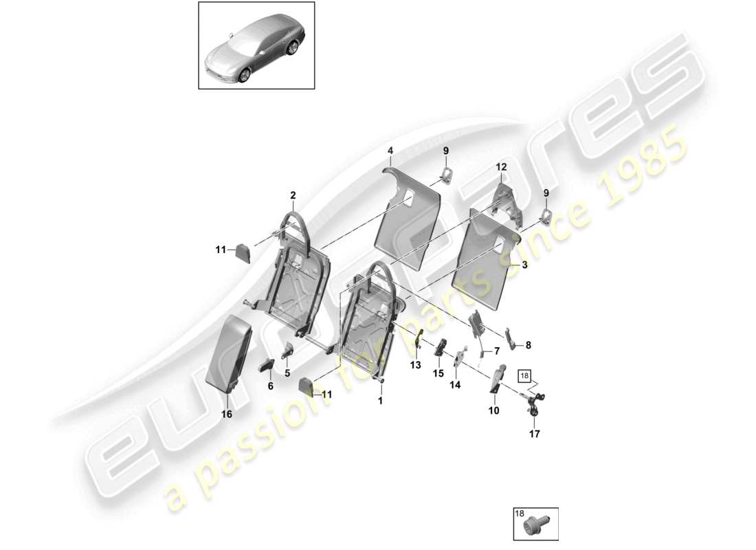 porsche 2022 (panamera 971-2) respaldo del asiento trasero guarnecido accesorios equipamiento básico versión confort versión sport esquema de piezas
