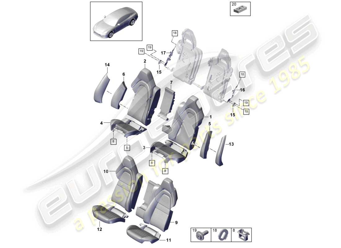 porsche 2022 (panamera 971-2) asiento trasero asiento estándar versión confort parte de espuma fundas del respaldo fundas del asiento diagrama de piezas