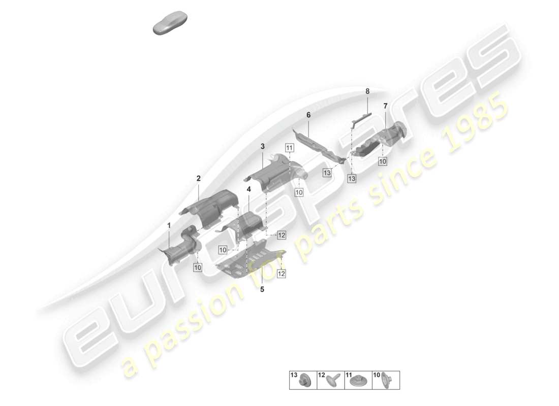 porsche 2022 (panamera 971-2) diagrama de piezas de los bajos del vehículo con aislamiento térmico