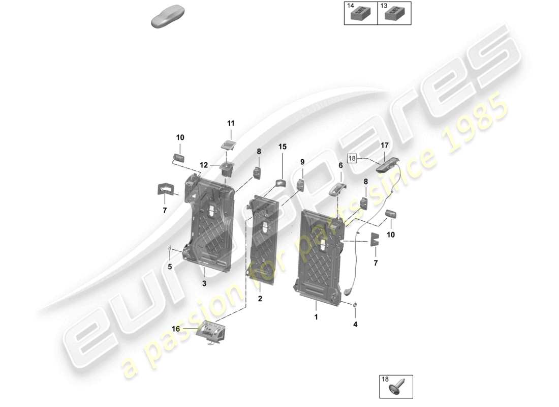 porsche 2025 (macan-e) accesorios para el respaldo del asiento trasero diagrama de piezas