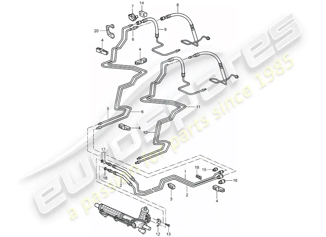 porsche 2002 (996 turbo / gt2) dirección asistida - líneas diagrama de piezas