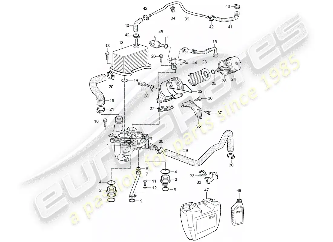 porsche 2004 (996 turbo / gt2) filtro de aceite - soporte diagrama de piezas