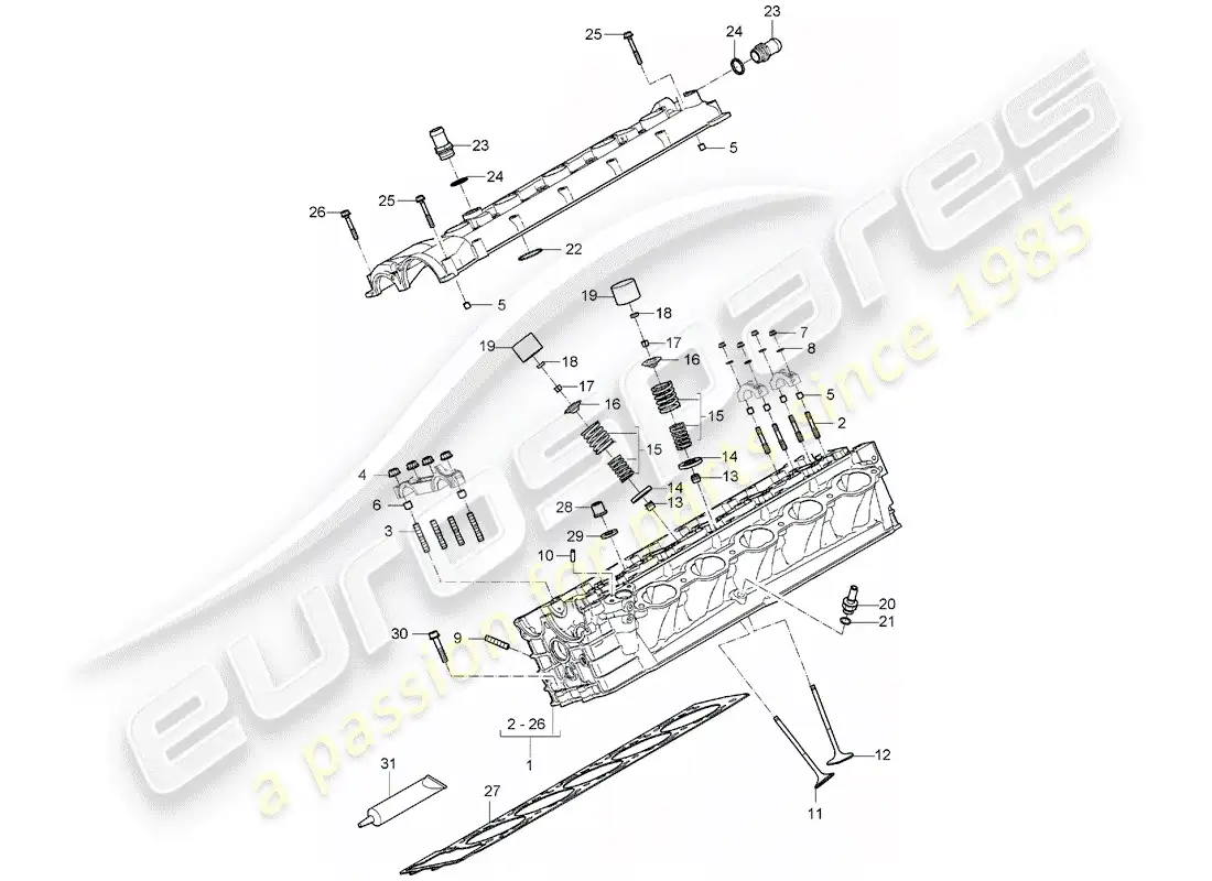 porsche 2005 (carrera gt) culata del cilindro - tapa de válvula diagrama de piezas