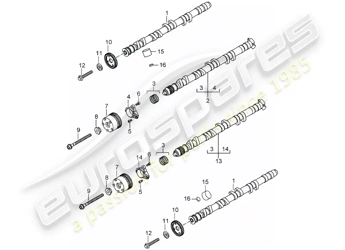 porsche 2005 (carrera gt) árbol de levas diagrama de piezas