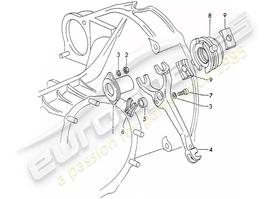 porsche 1965 (911/912) liberación del embrague diagrama de piezas