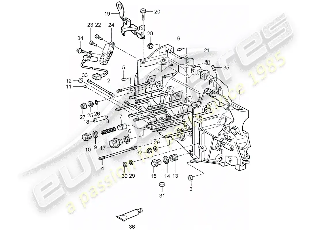 porsche 2009 (997-2 gt3) crankcase diagrama de piezas