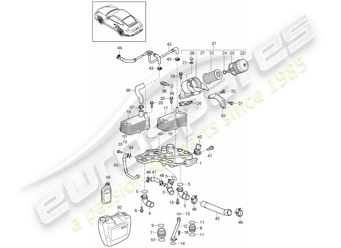 porsche 2011 (997-2 turbo / gt2 rs) diagrama de piezas del filtro de aceite