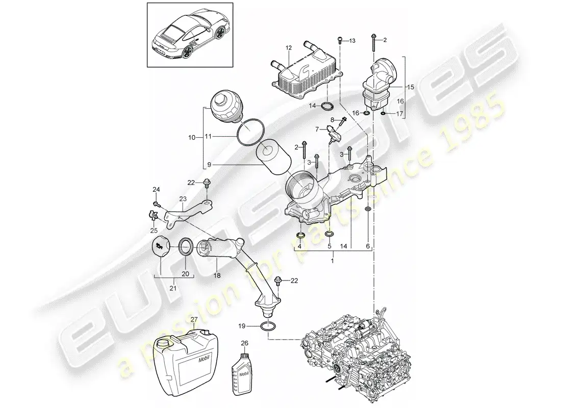 porsche 2011 (997-2 turbo / gt2 rs) lubricación del motor diagrama de piezas