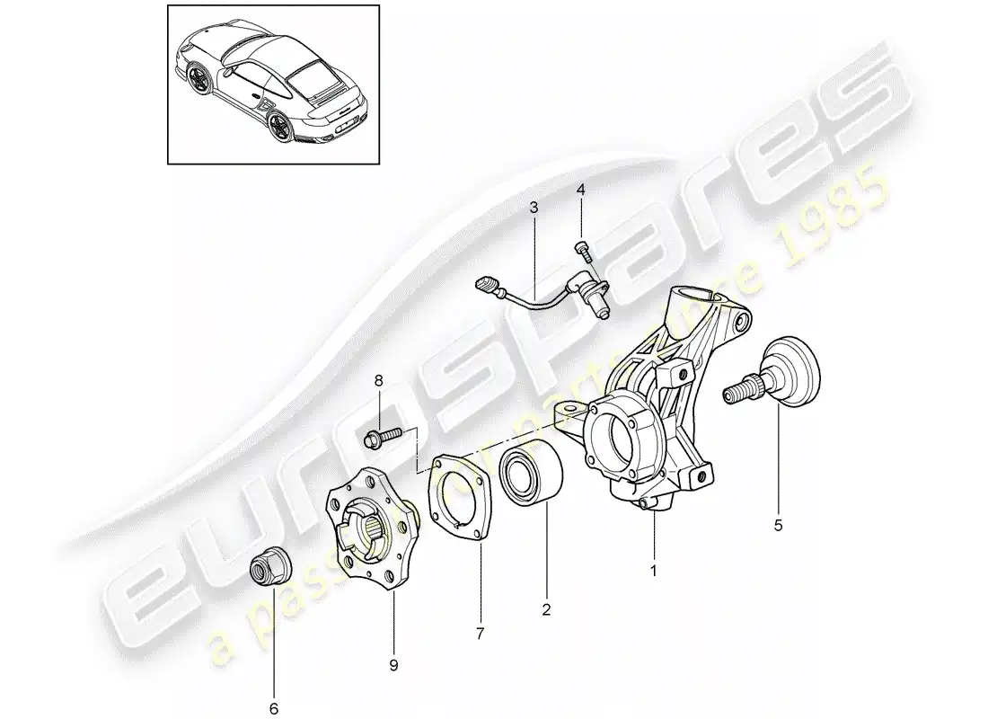 porsche 2011 (997-2 turbo / gt2 rs) diagrama de piezas del portador de ruedas