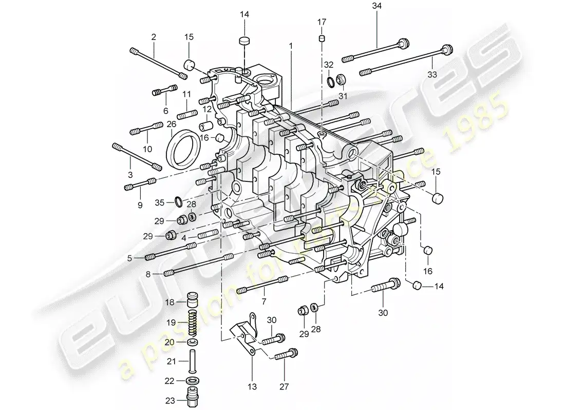 porsche 2009 997-2 turbo / gt2 crankcase diagrama de piezas
