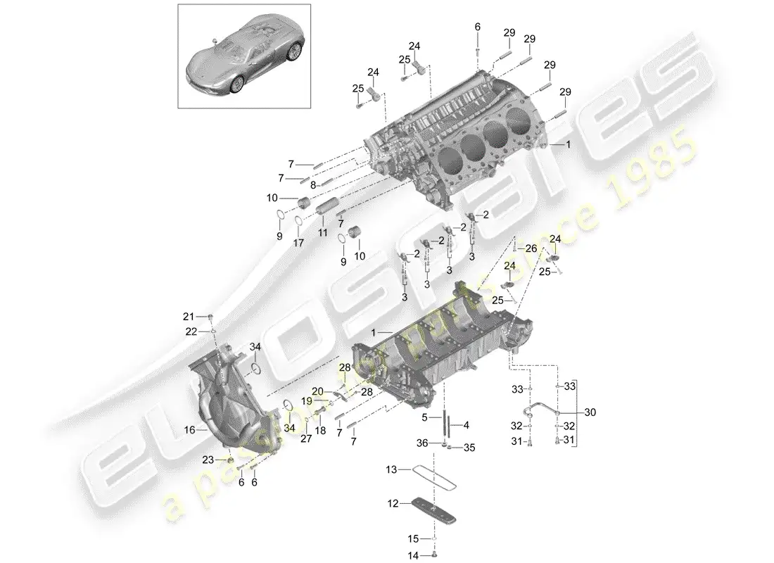 porsche 2015 (918 spyder) crankcase diagrama de piezas