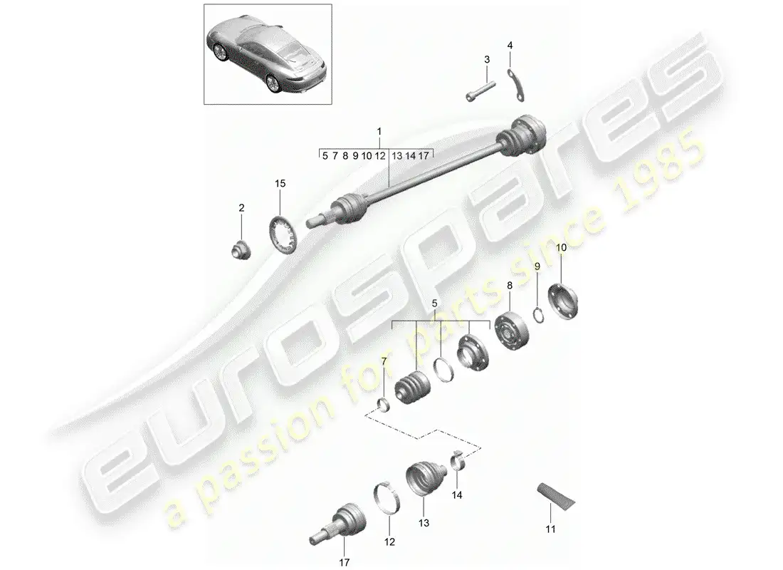porsche 2012 (991-1) eje de accionamiento diagrama de piezas