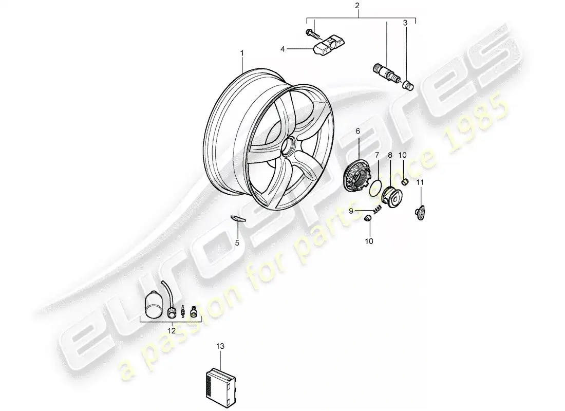 porsche 2005 (carrera gt) diagrama de piezas de ruedas