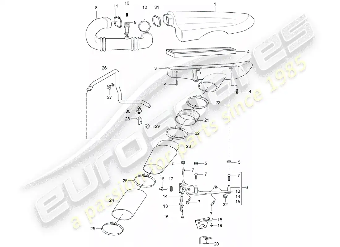 porsche 2005 (carrera gt) diagrama de piezas del sistema de limpiador de aire
