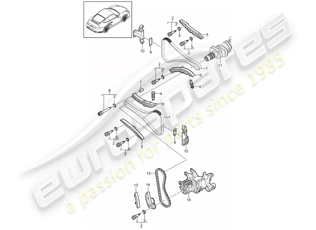porsche 2011 (997-2 turbo / gt2 rs) diagrama de piezas de control de válvula