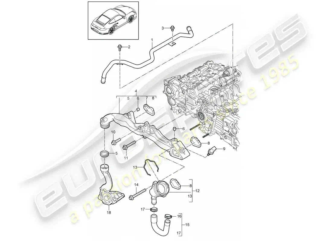 porsche 2011 (997-2 turbo / gt2 rs) diagrama de piezas del sub-marco