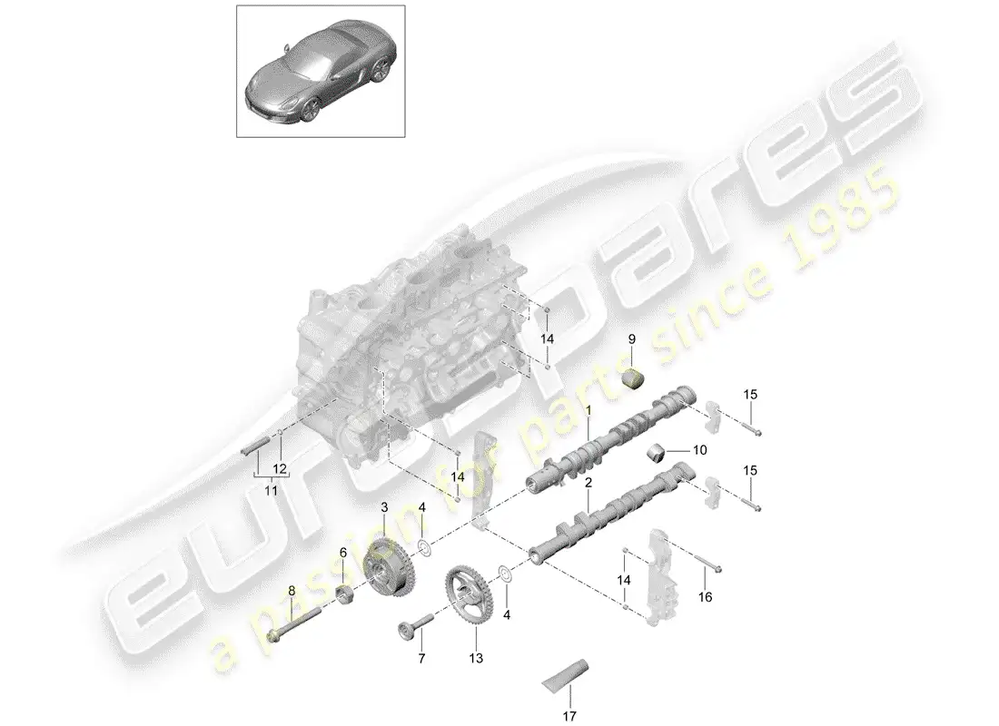 porsche 2016 (981 boxster) árbol de levas diagrama de piezas