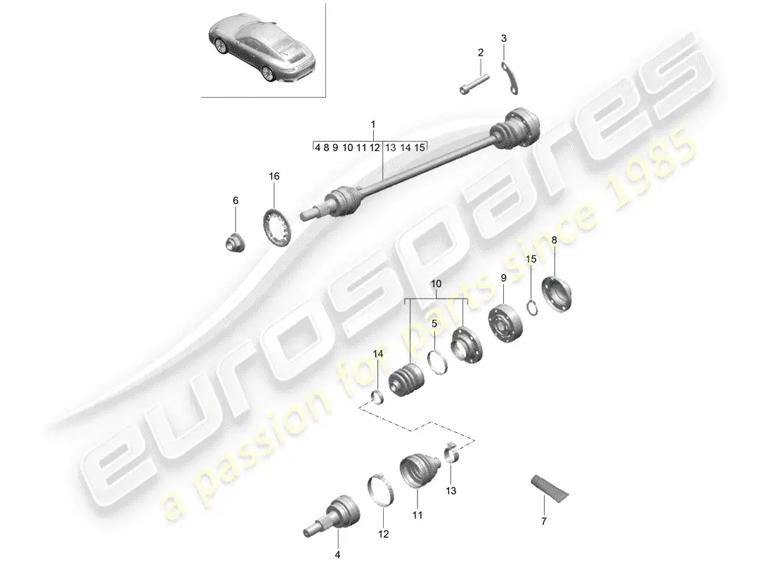 porsche 2020 (991-2) eje de accionamiento diagrama de piezas