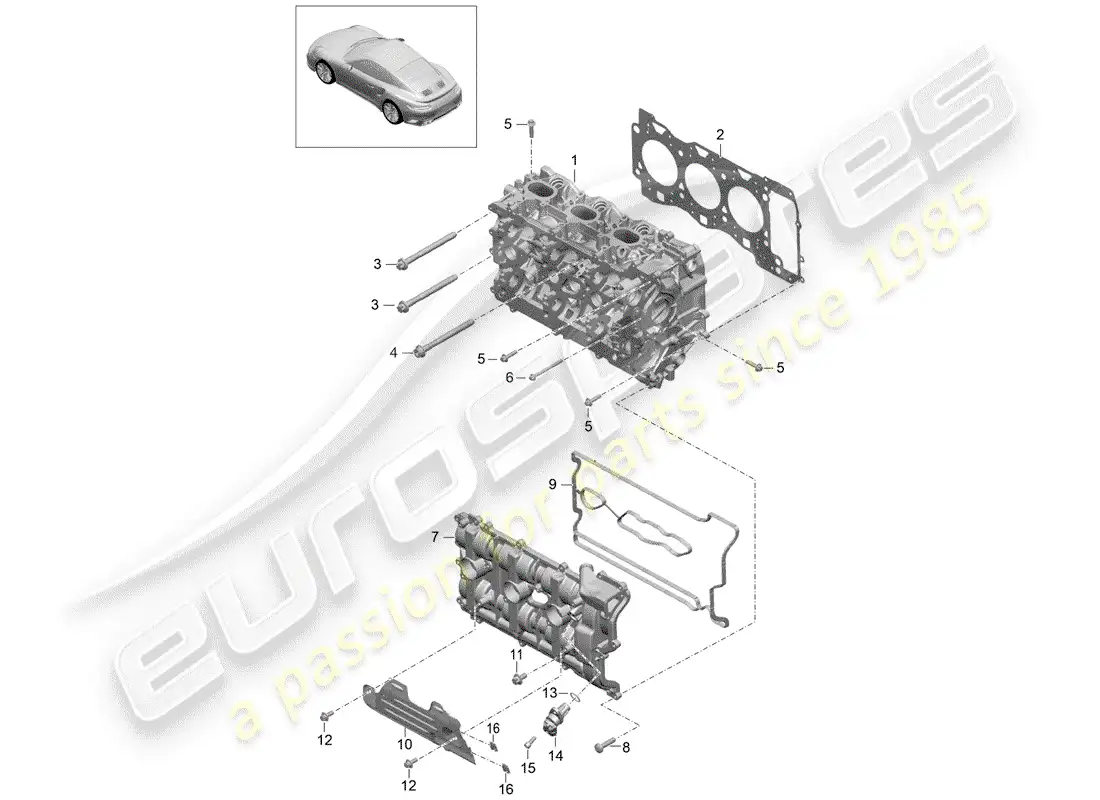 porsche 2014 (991-1 turbo) cabeza de cilindro diagrama de piezas