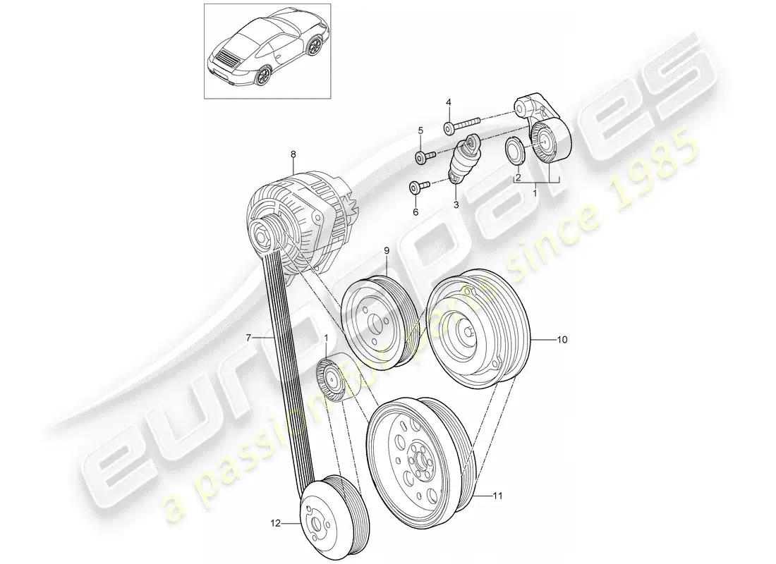 porsche 2009 (997-2) tensor de la correa diagrama de piezas