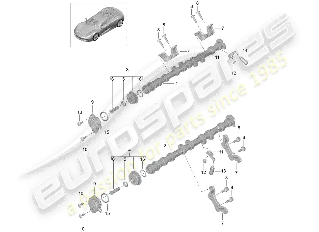porsche 2015 (918 spyder) árbol de levas diagrama de piezas