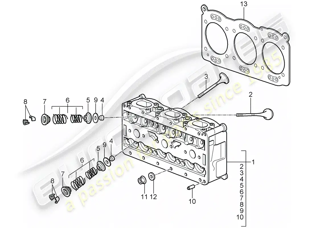 porsche 2010 (997-2 gt3) cabeza de cilindro diagrama de piezas