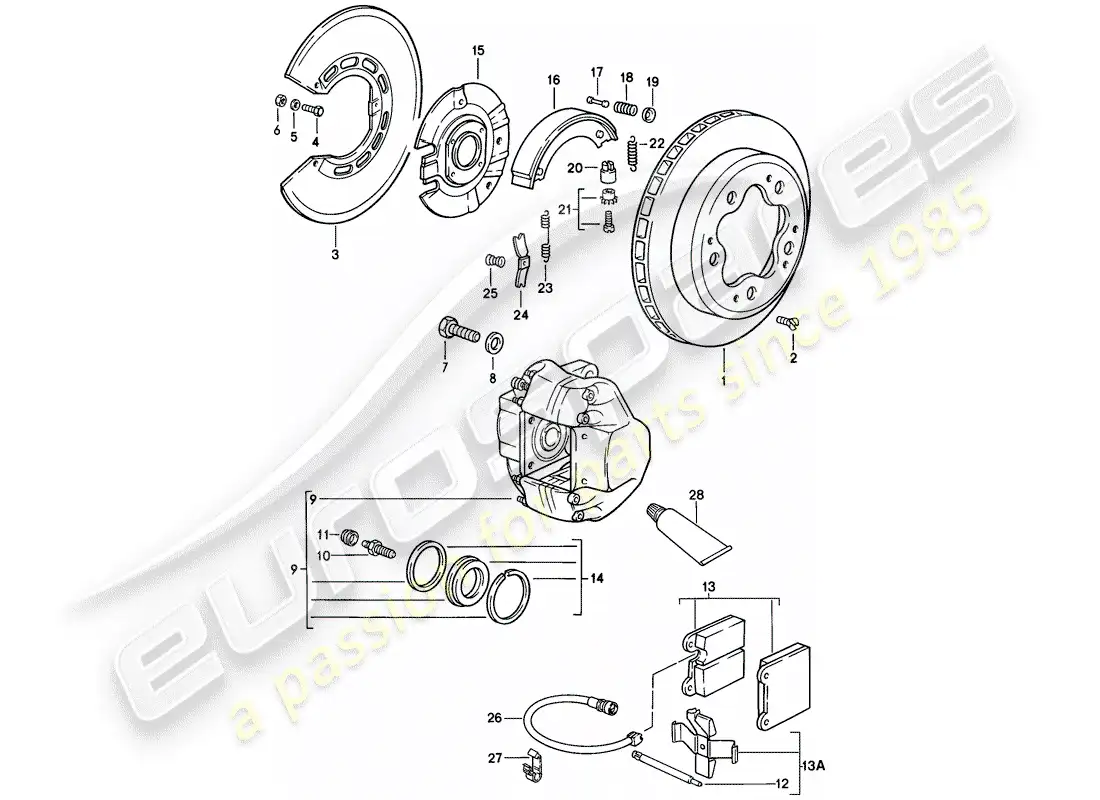 porsche 1989 (911) freno - eje trasero diagrama de piezas