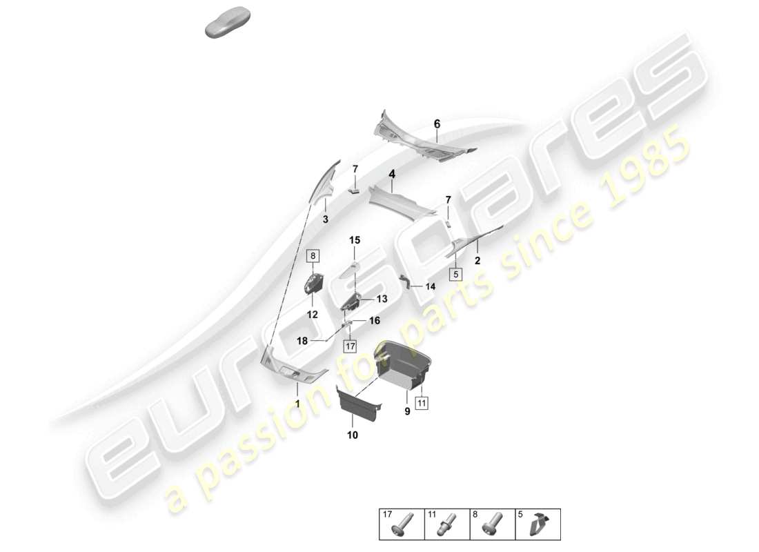 porsche 2025 (taycan 9j1-2) adorno del maletero diagrama de piezas