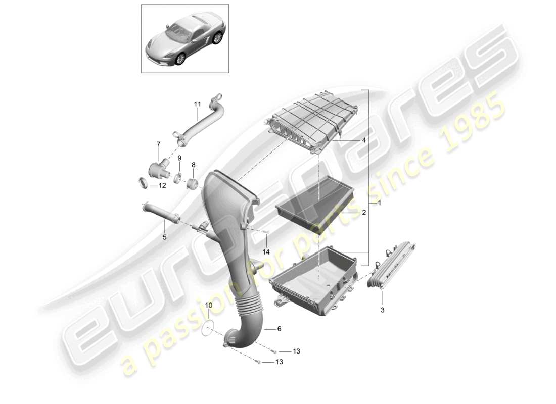 porsche 2026 (718 boxster) diagrama de piezas del filtro de aire