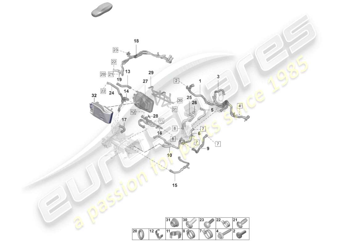 porsche 2021 (taycan 9j1-1) tubo de refrigerante manguera de calefacción calentador d >>- mj 2020 diagrama de piezas