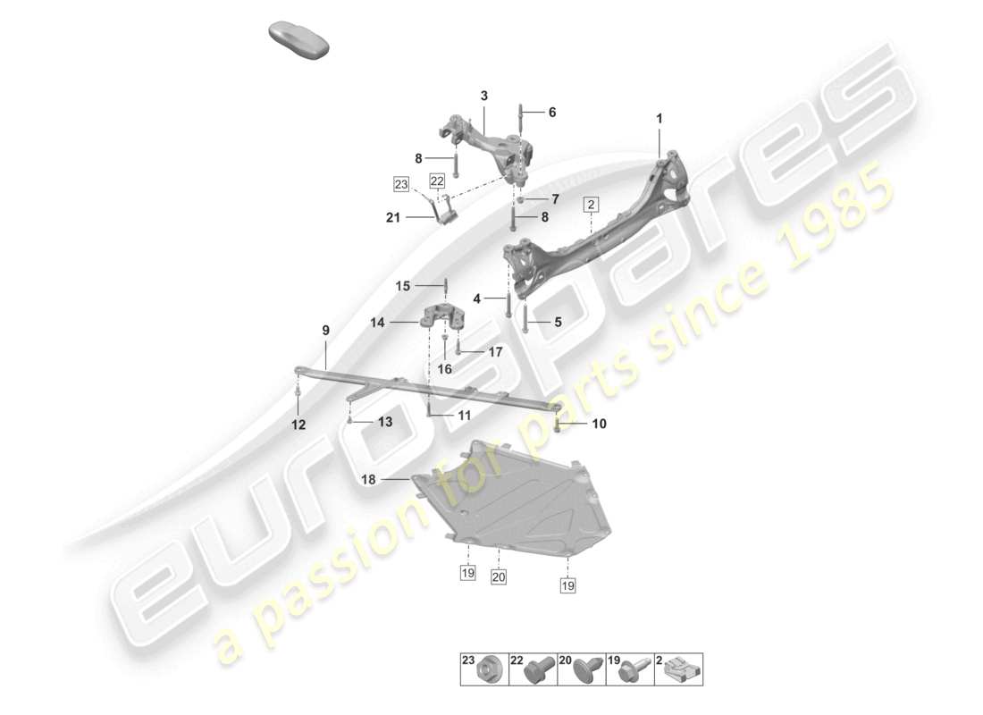 porsche 2023 (992-1) diagrama de piezas del travesaño del eje trasero