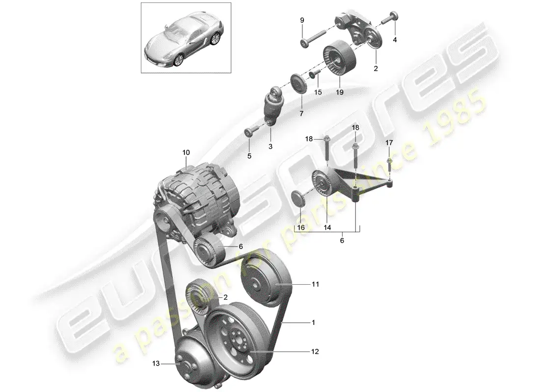 porsche 2013 (981 boxster) tensor de la correa diagrama de piezas