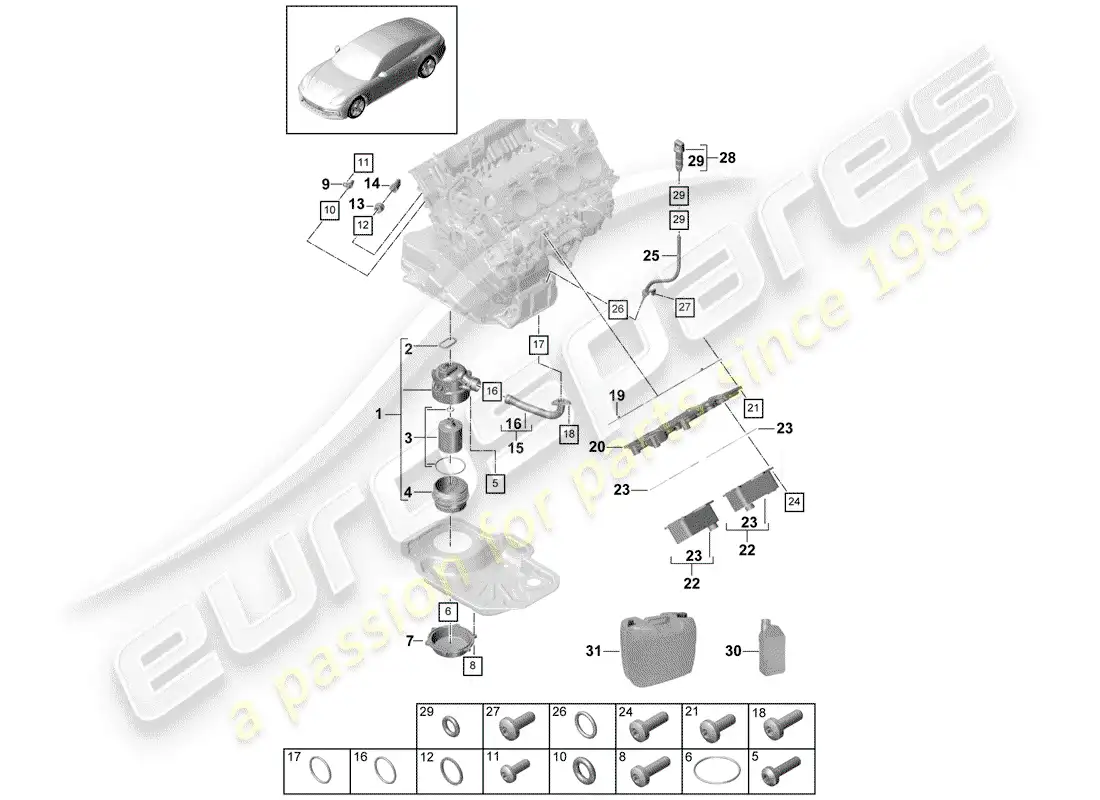 porsche 2017 (panamera 971-1) diagrama de piezas del filtro de aceite
