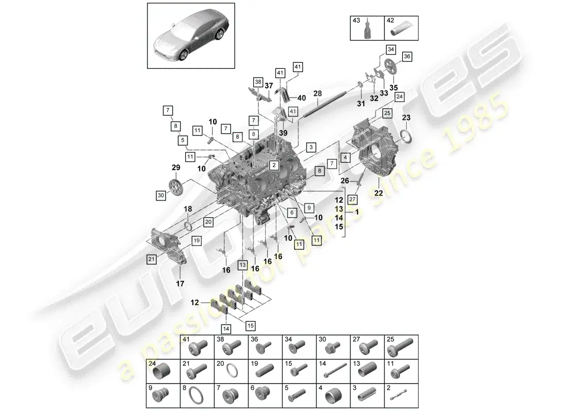 porsche 2017 (panamera 971-1) crankcase diagrama de piezas