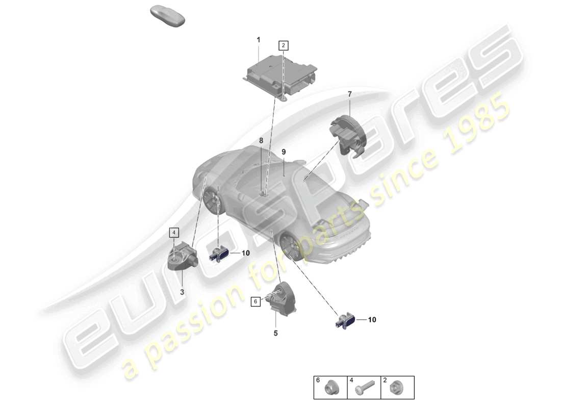 porsche 2021 (992-1 gt3/rs/st) unidad de control del airbag sensor de impacto del airbag diagrama de piezas