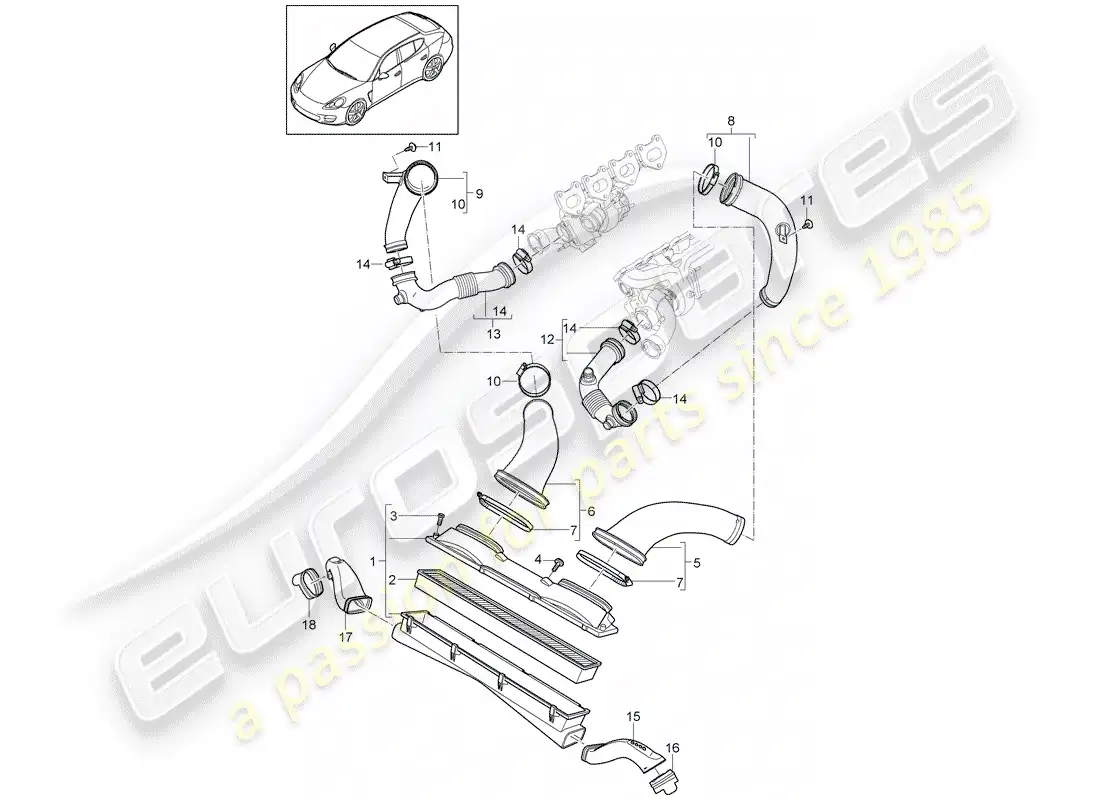 porsche 2014 (panamera 970) sistema de limpieza de aire diagrama de piezas