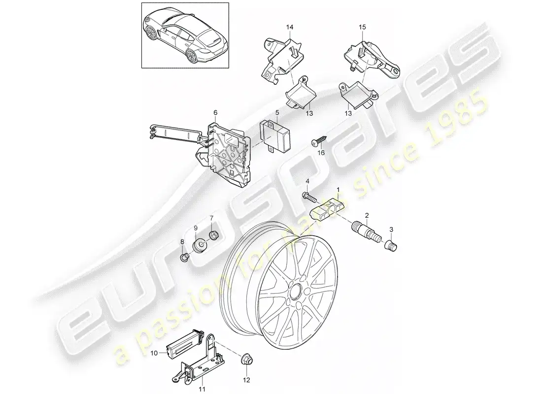 porsche 2014 (panamera 970) sistema de control de presión de neumáticos diagrama de piezas