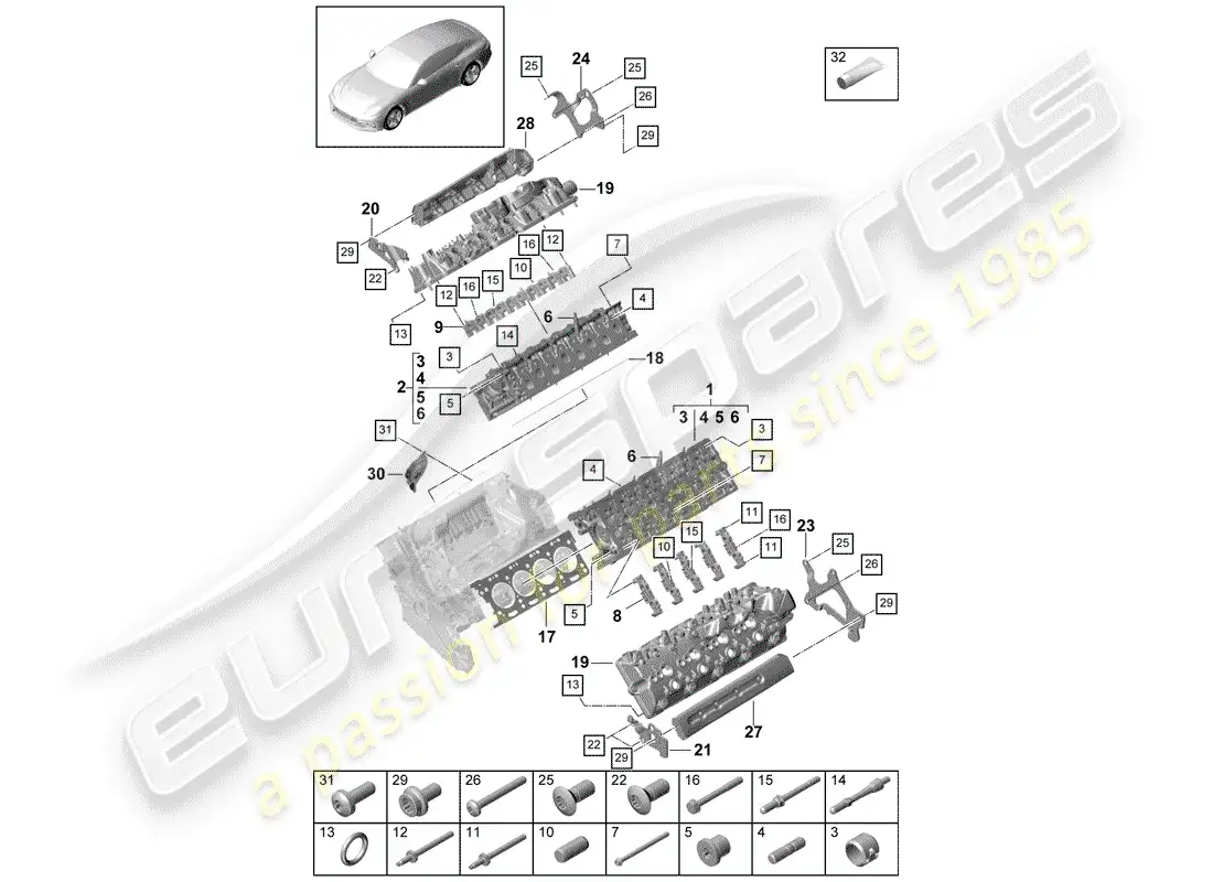 porsche 2017 (panamera 971-1) cabeza de cilindro diagrama de piezas